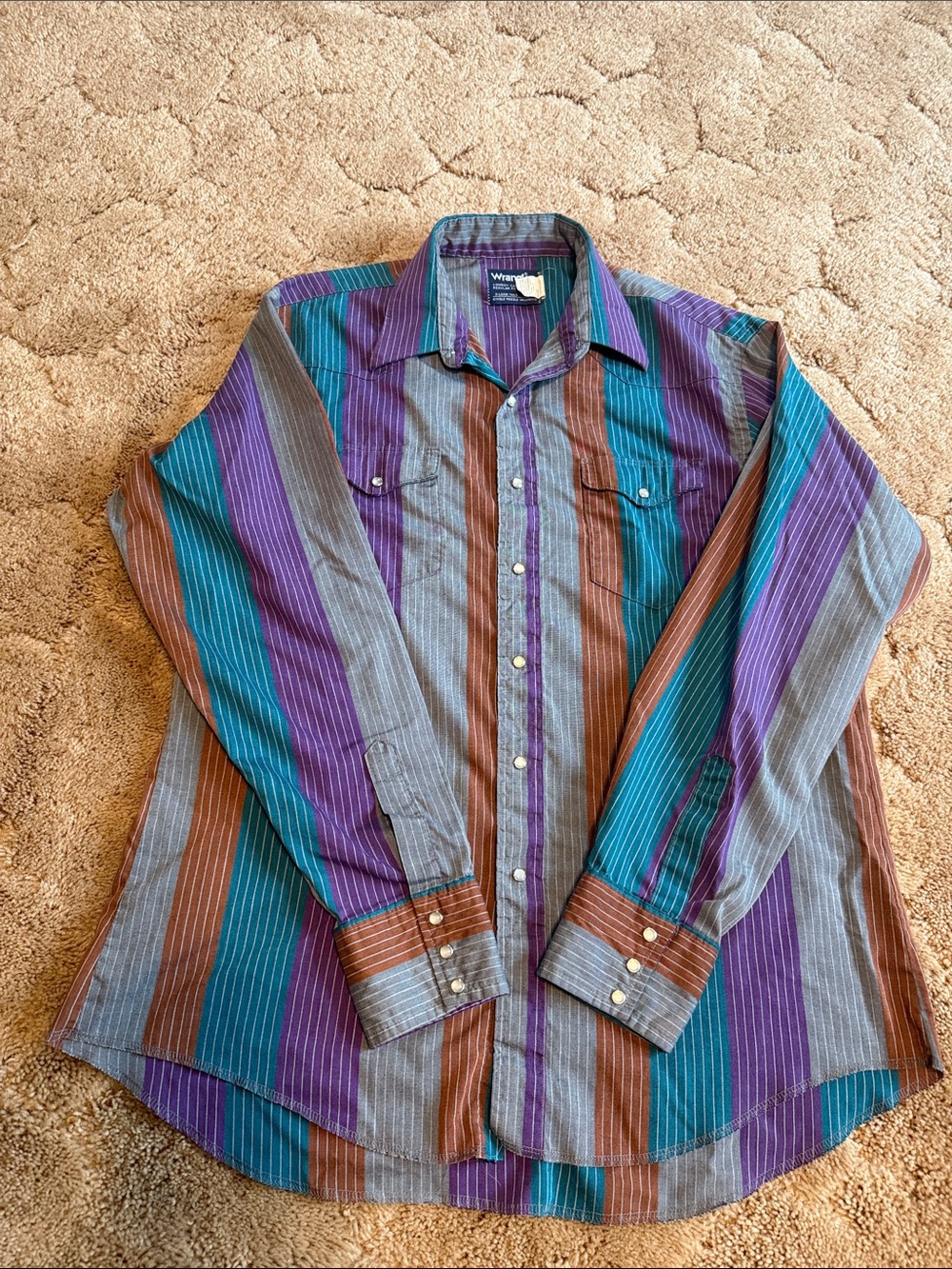 Wrangler Men's Teal Purple Brown Stripe Button-Down Shirt size XL